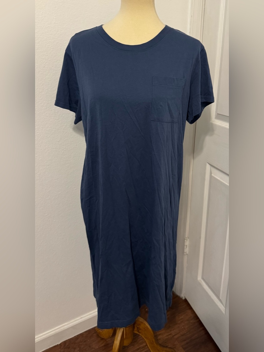 Pact Softspun Tee Dress Organic Cotton Soft Relaxed Everyday Crewneck Blue Large